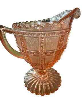 Beaded Block Depression Glass Creamer Pink Imperial Glass